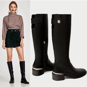 ZARA FAUX LEATHER HEELED KNEE HIGH BOOTS